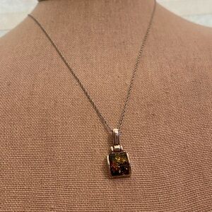 Elegant 925 Sterling Silver Amber Pendant Necklace